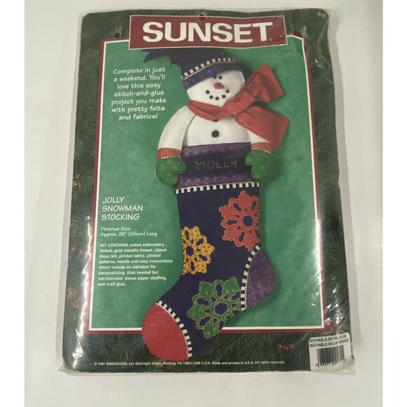 Vintage Sunset Jolly Snowman Christmas Stocking Kit Dimensions Craft New - Picture 4 of 6